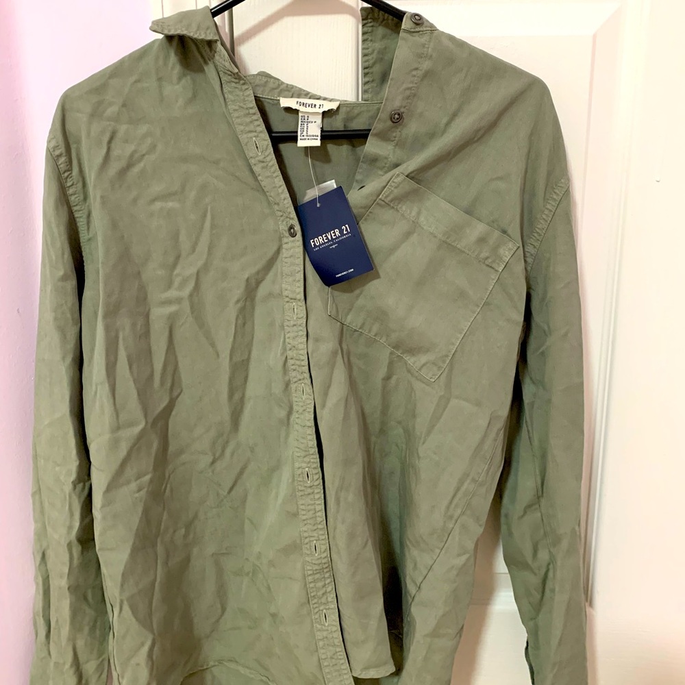 Green button up shirt